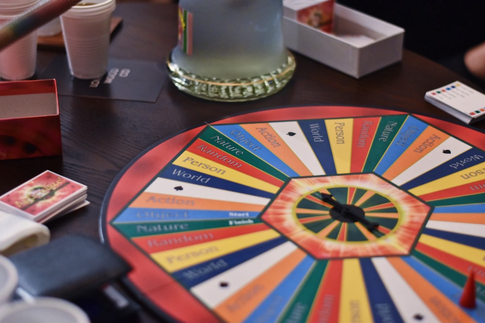 color wheel board on wooden surface