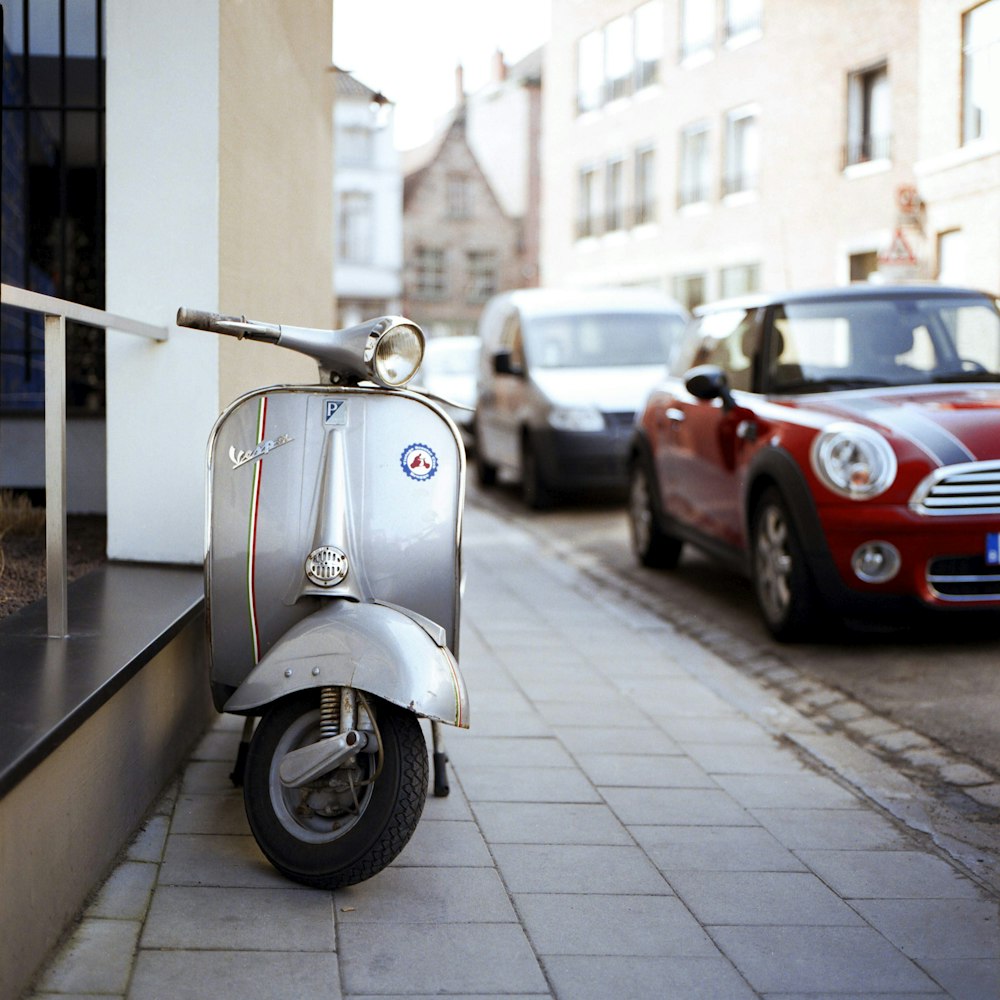 parked gray motor scooter