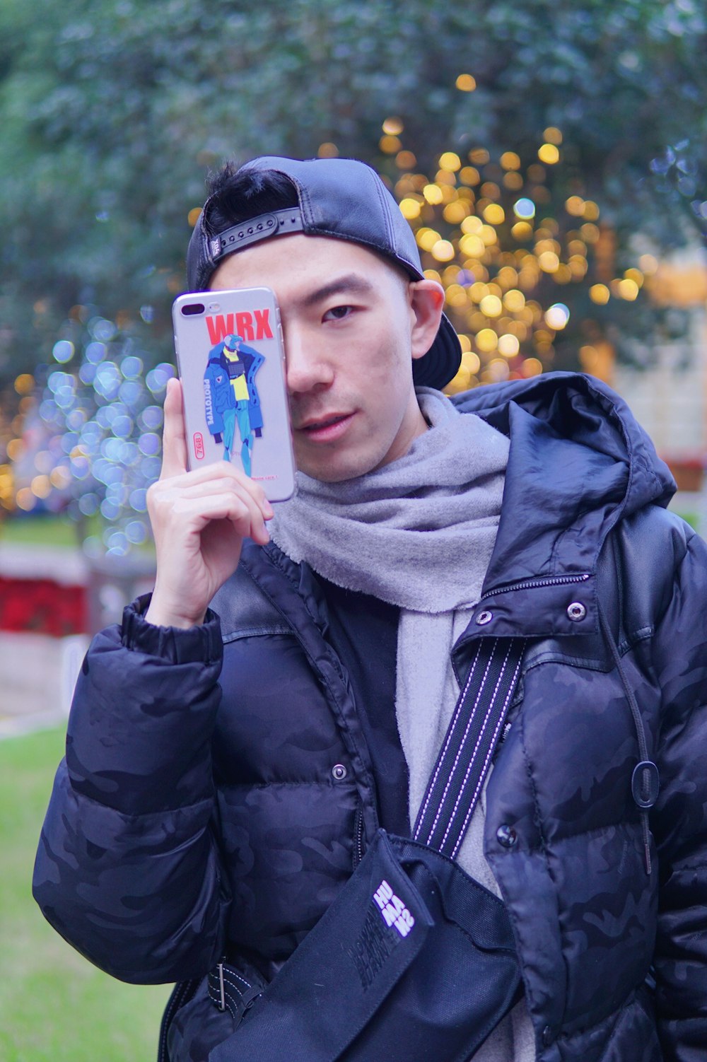 man wearing black bubble jacket