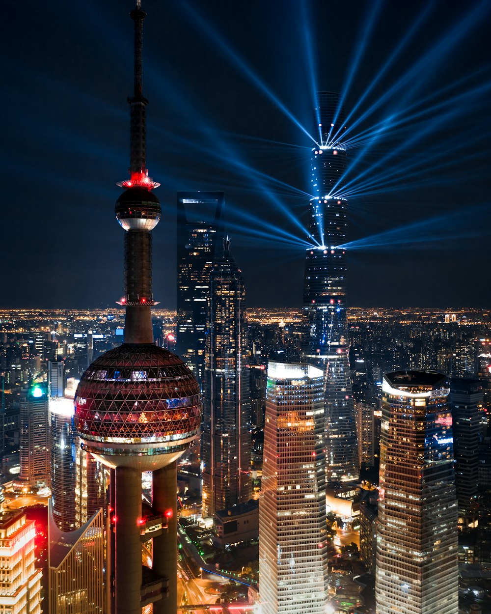 city with high-rise buildings at night