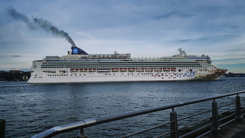 weißes Kreuzfahrtschiff auf großem Gewässer