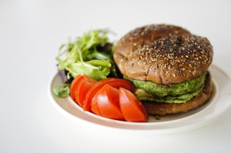 plated burger on white surface