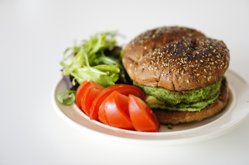 plated burger on white surface