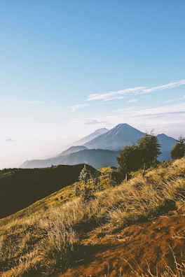 A beautiful landscape showcasing mountains and a clear blue sky.