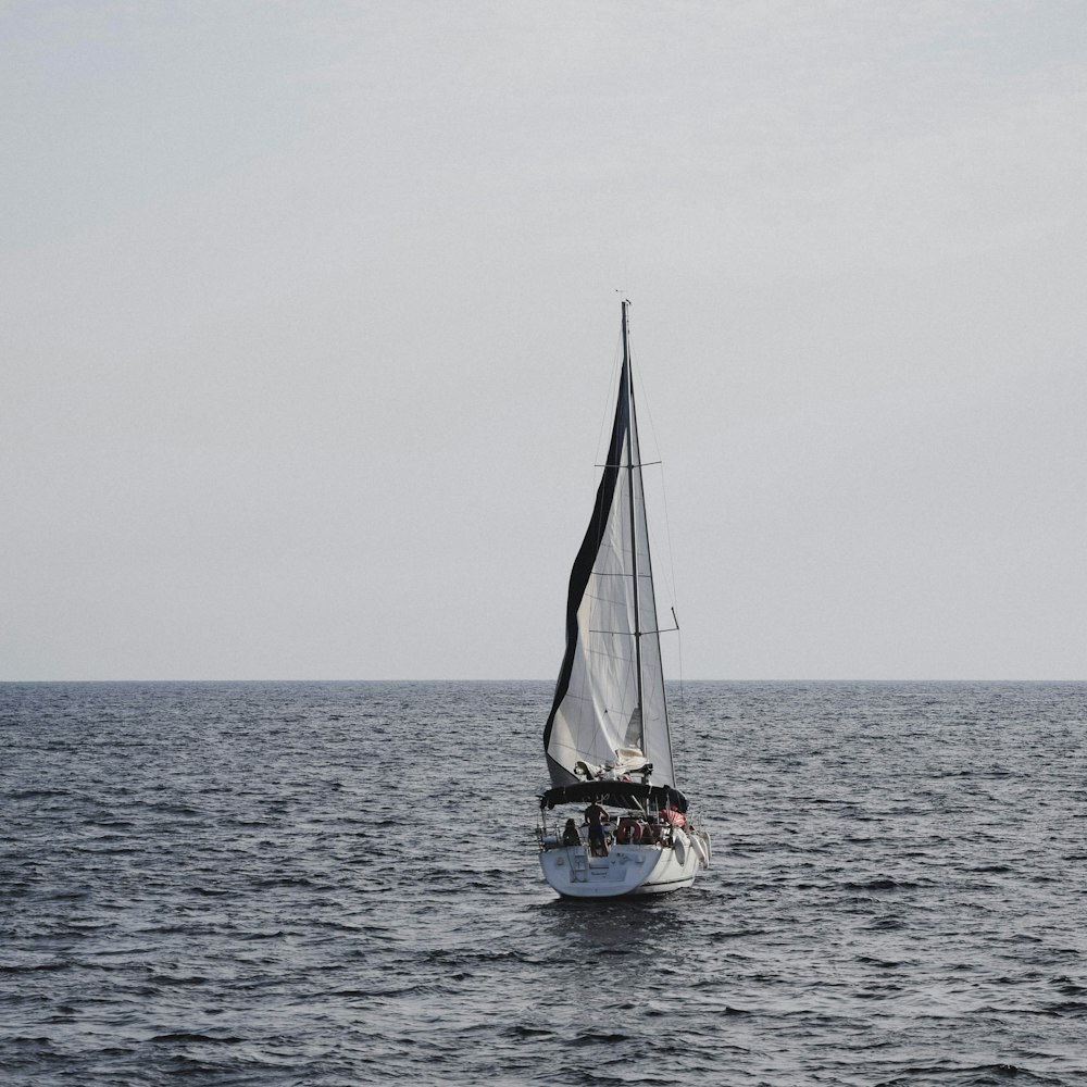 white and black sailing boat on body of water