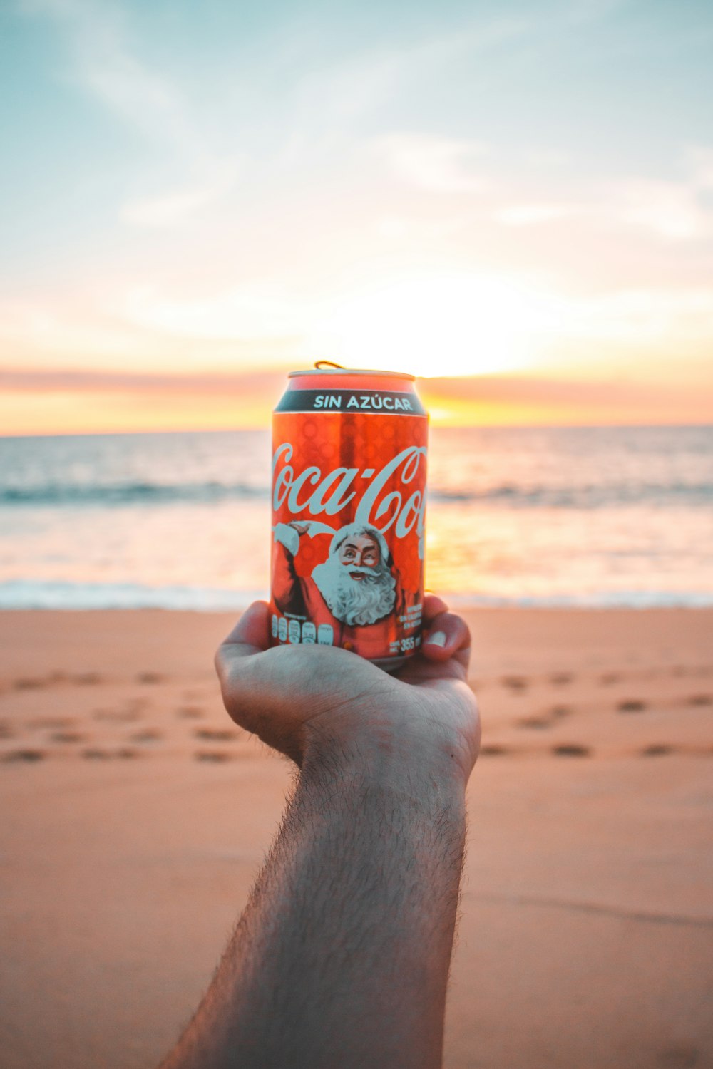 Coca-Cola can fronting sea