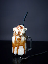 mug of shake on black surface