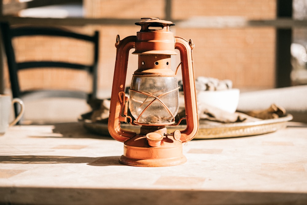 kerosene lamp on wooden table