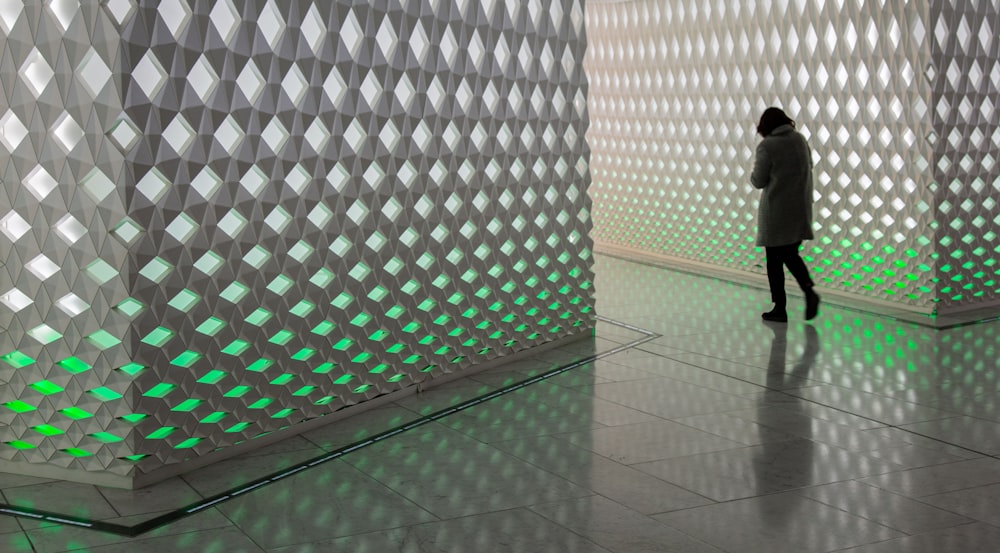 woman walking inside building