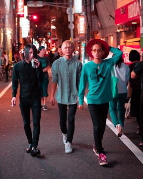 A group of friends exploring a vibrant city.