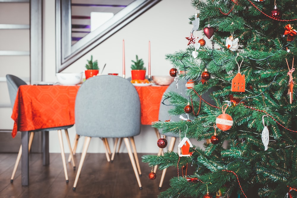 Christmas tree near table