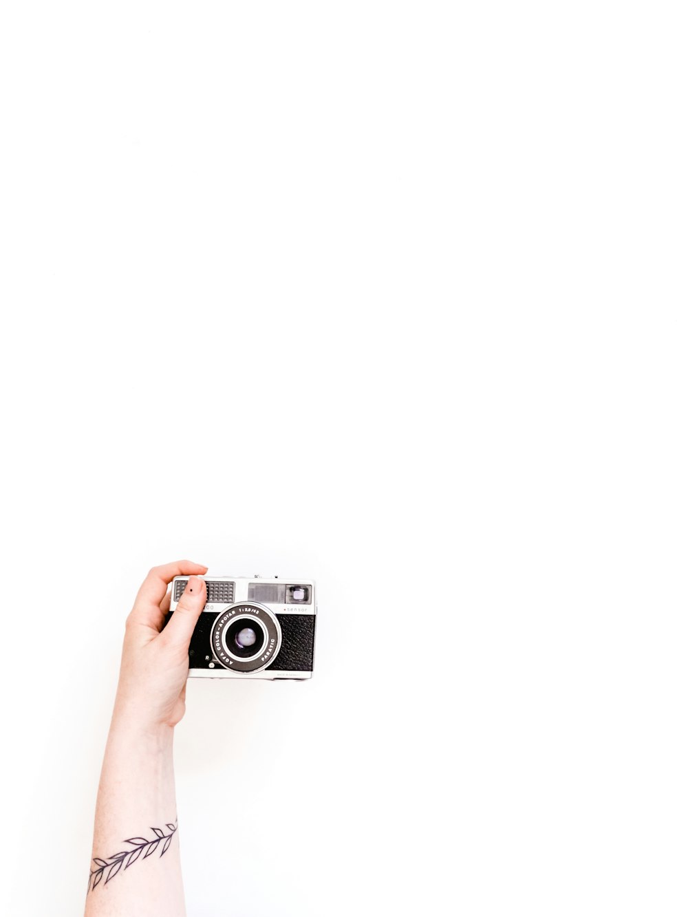 person holding black and gray camera