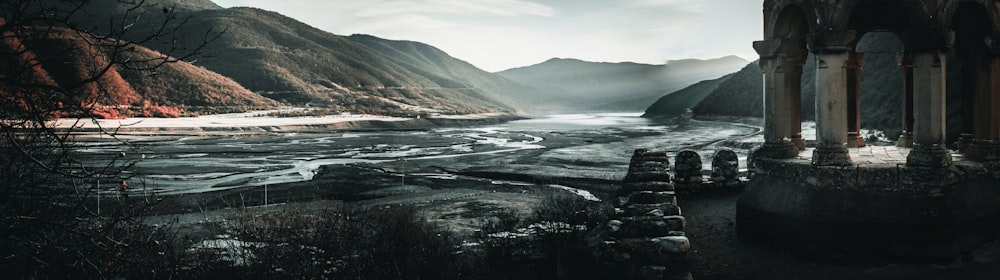 ruined buildings by the river