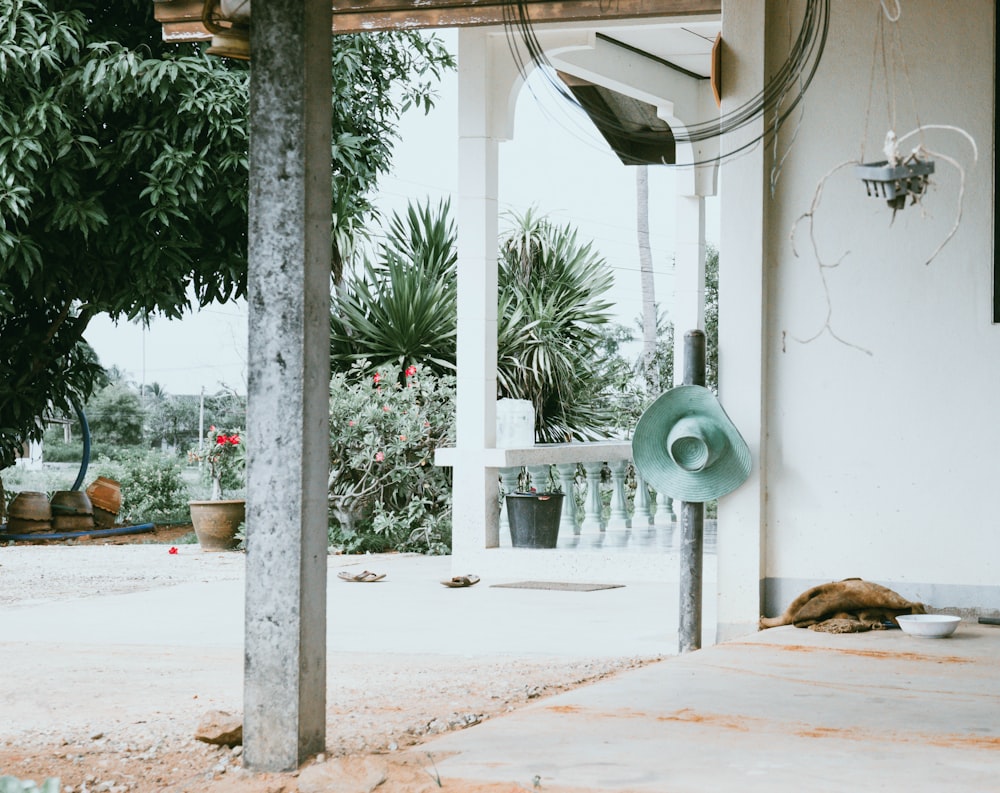 green hat on pillar