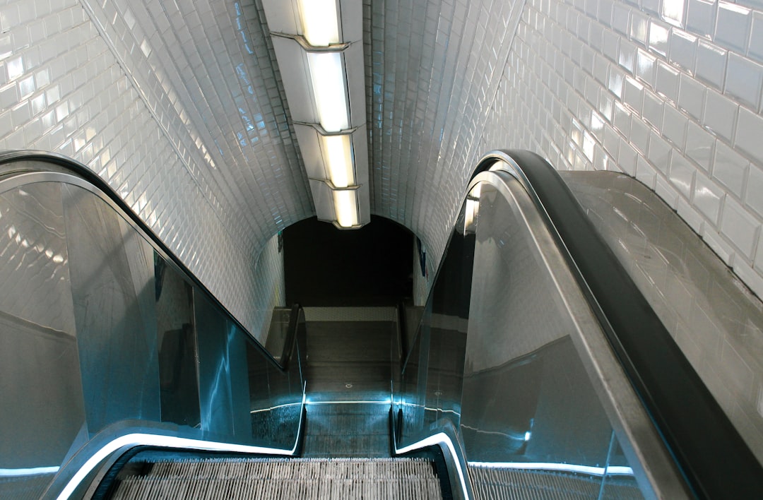 escalator, Blue light in Paris subway
