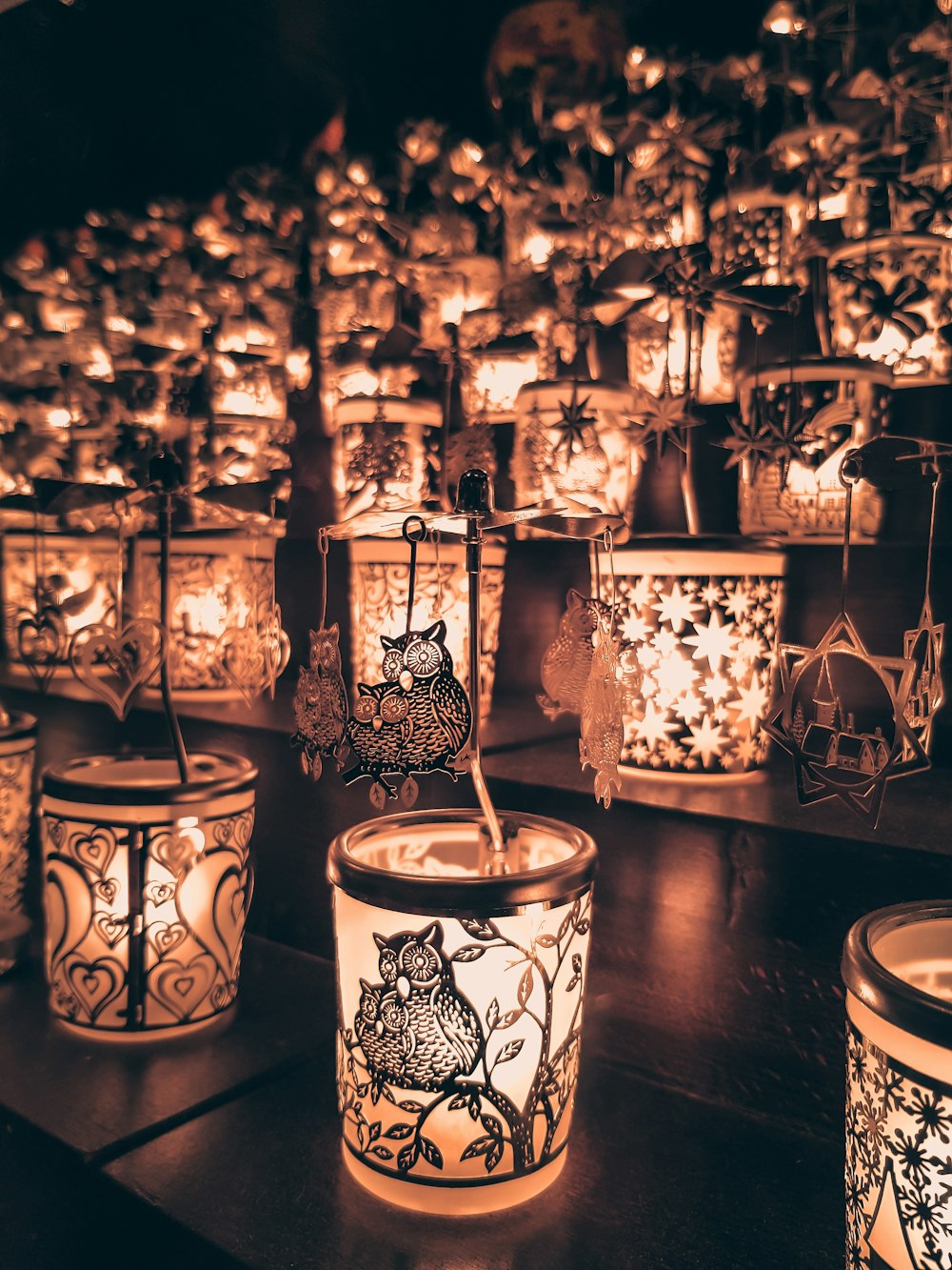 inlined beige glass candle jars