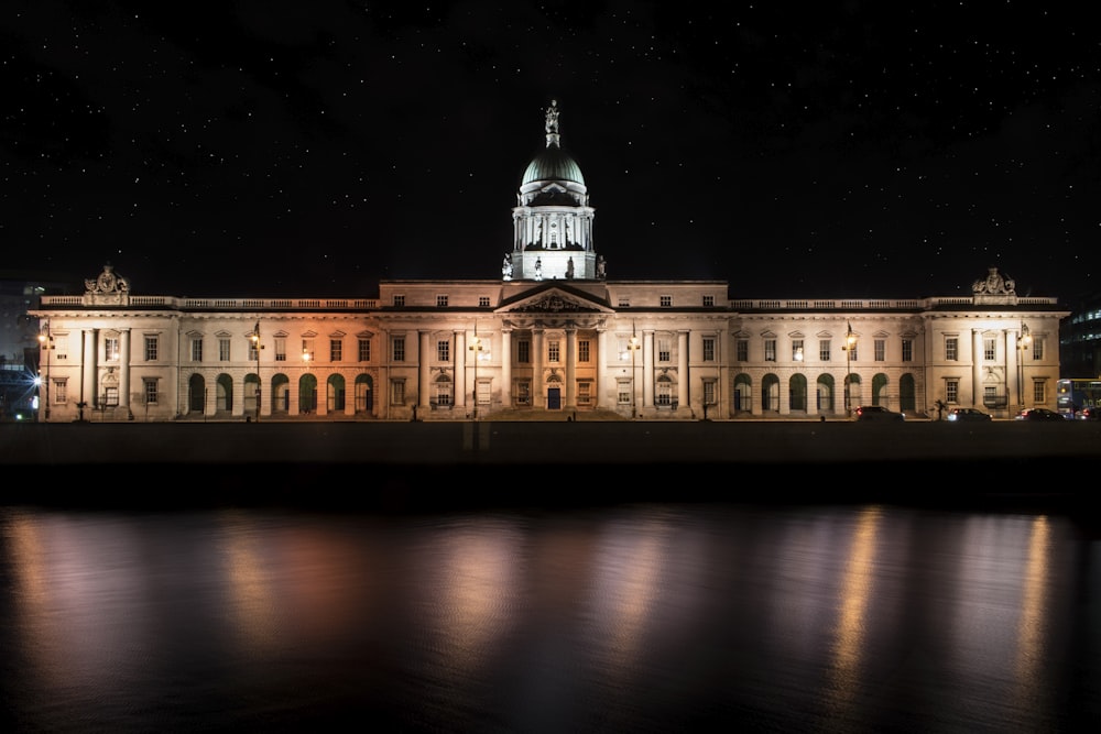 turned-on lights in building at night