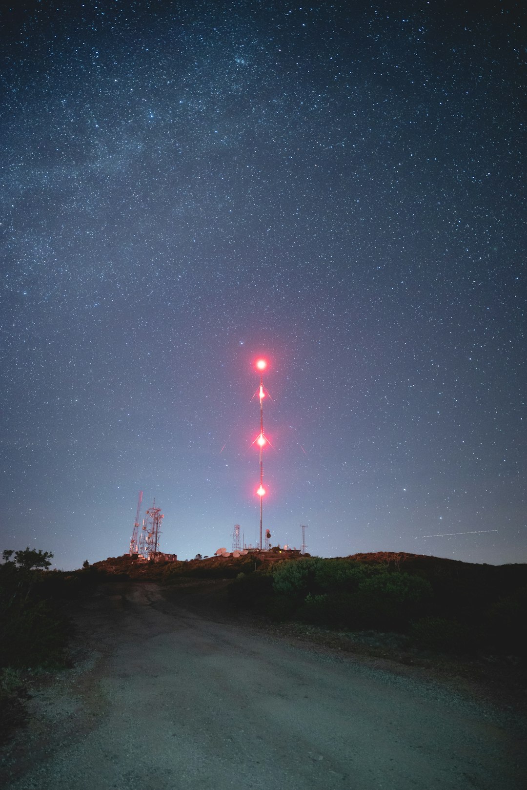 lighted tower during nighttinme