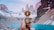 A hand holding a compass, pointing towards a stunning mountainous landscape. Snow-capped peaks rise dramatically in the background, towering over a tranquil turquoise lake. The scene conveys a sense of adventure and exploration.