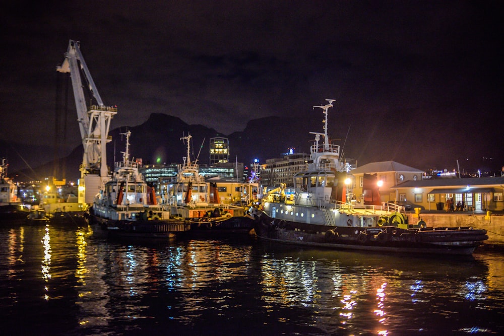 group of boats on body of water at nighttime