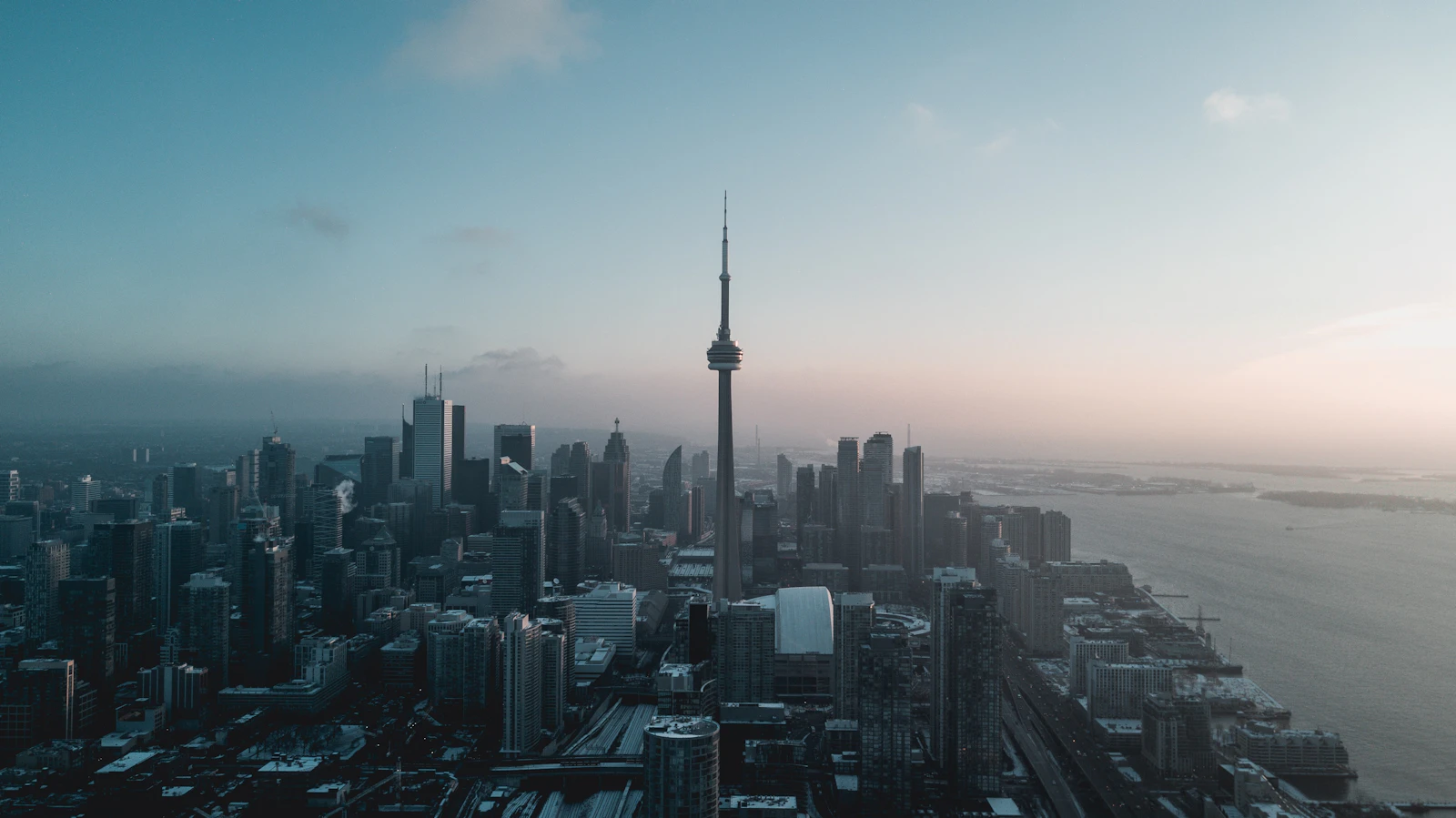 Aerial view of Toronto stretching to Lake Ontario, custom software and SaaS development in Toronto