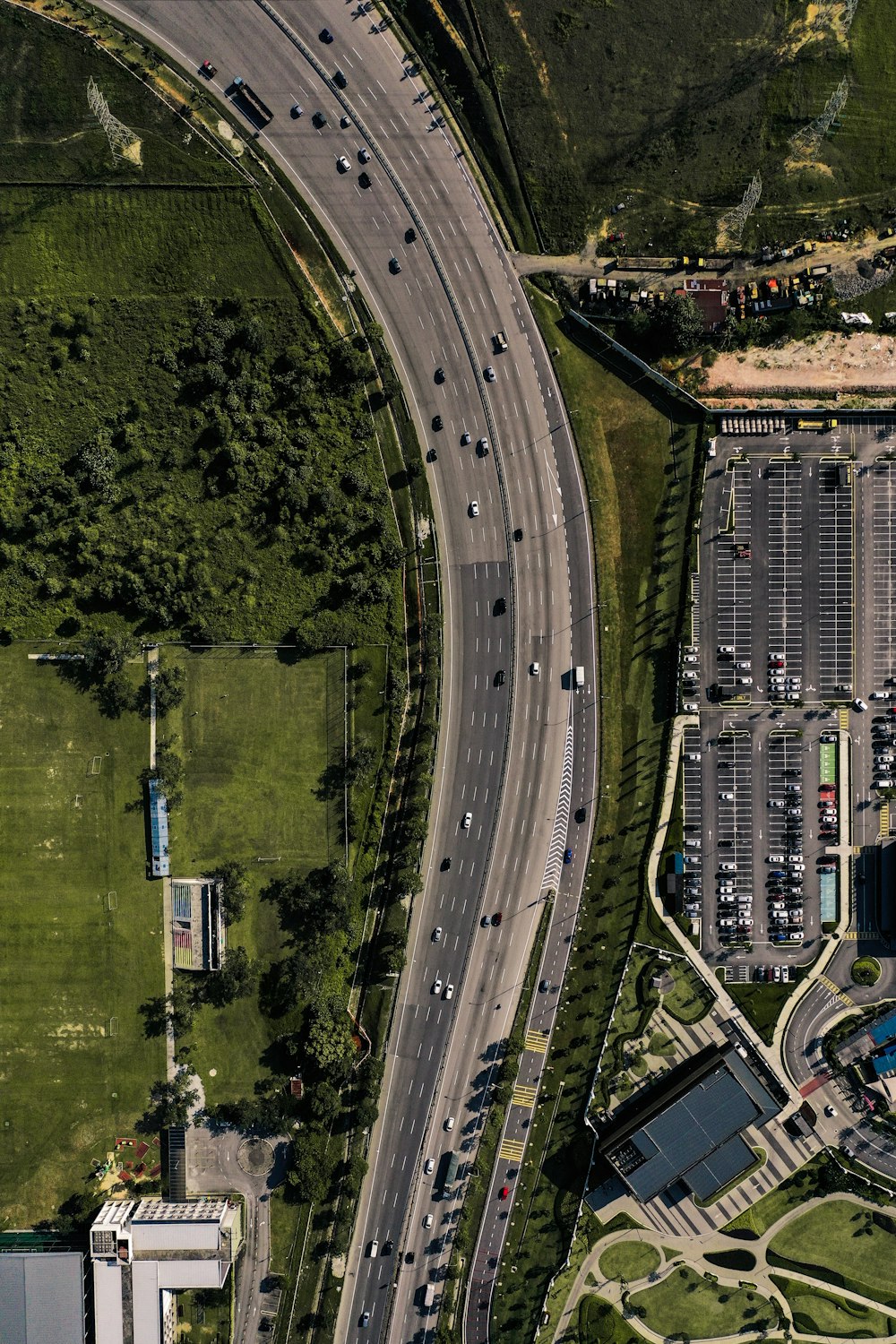 aerial view of vehicles on road