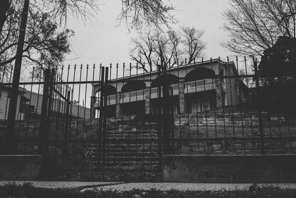 grayscale photo of house