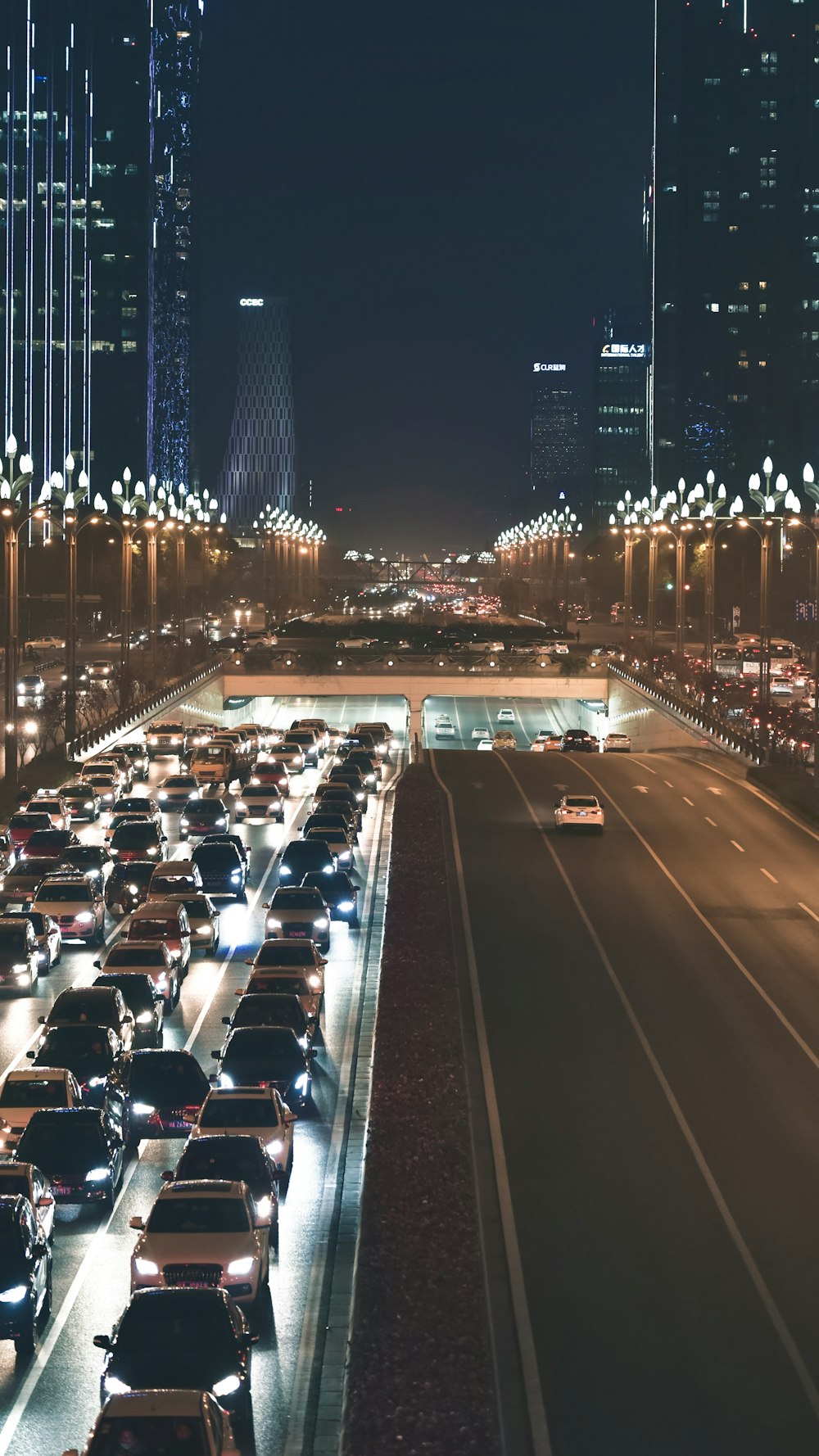 idle cars on street on nighttime