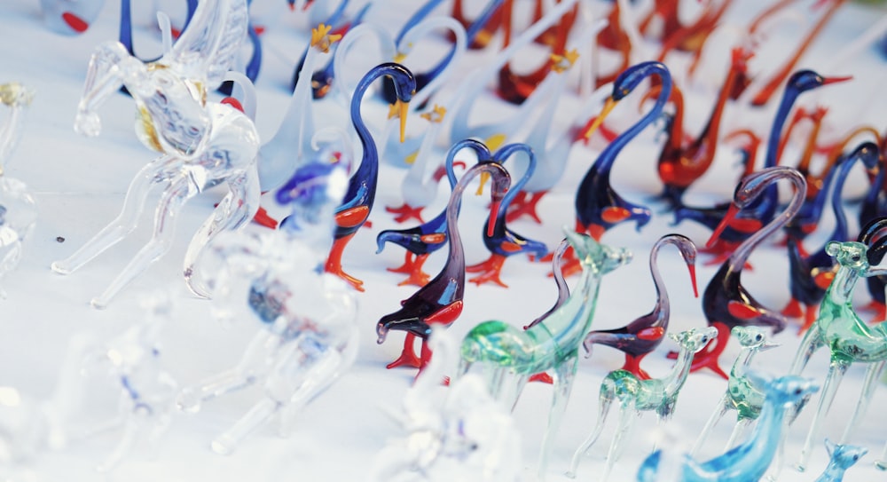 assorted-color glass bird figurine lot