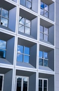 gray concrete framed glass building