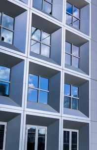 gray concrete framed glass building