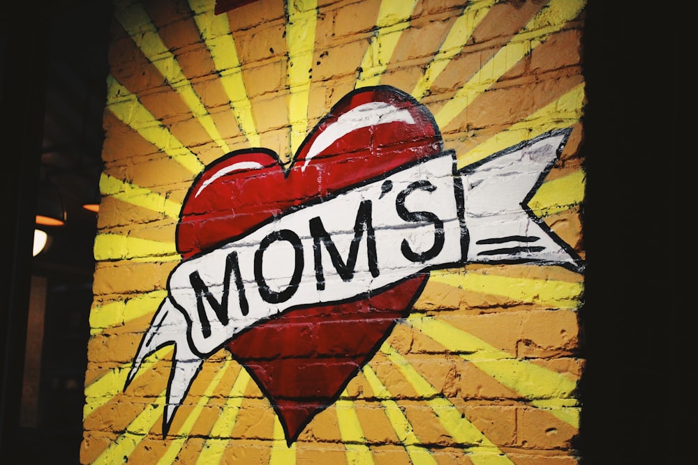 red and white heart mom's graffiti