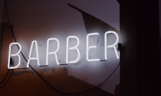 white barber neon signage