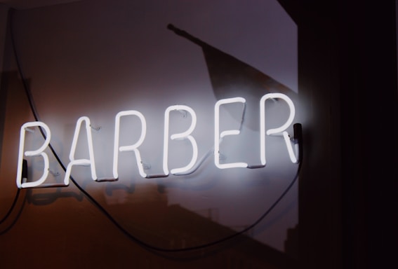 white barber neon signage