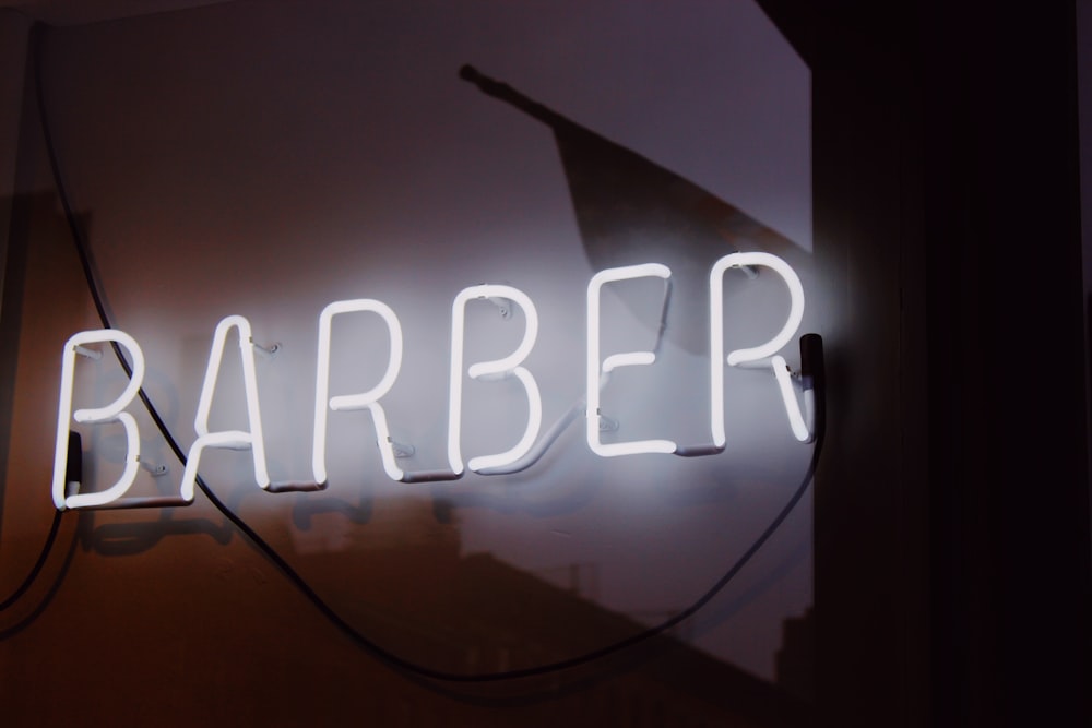 white barber neon signage