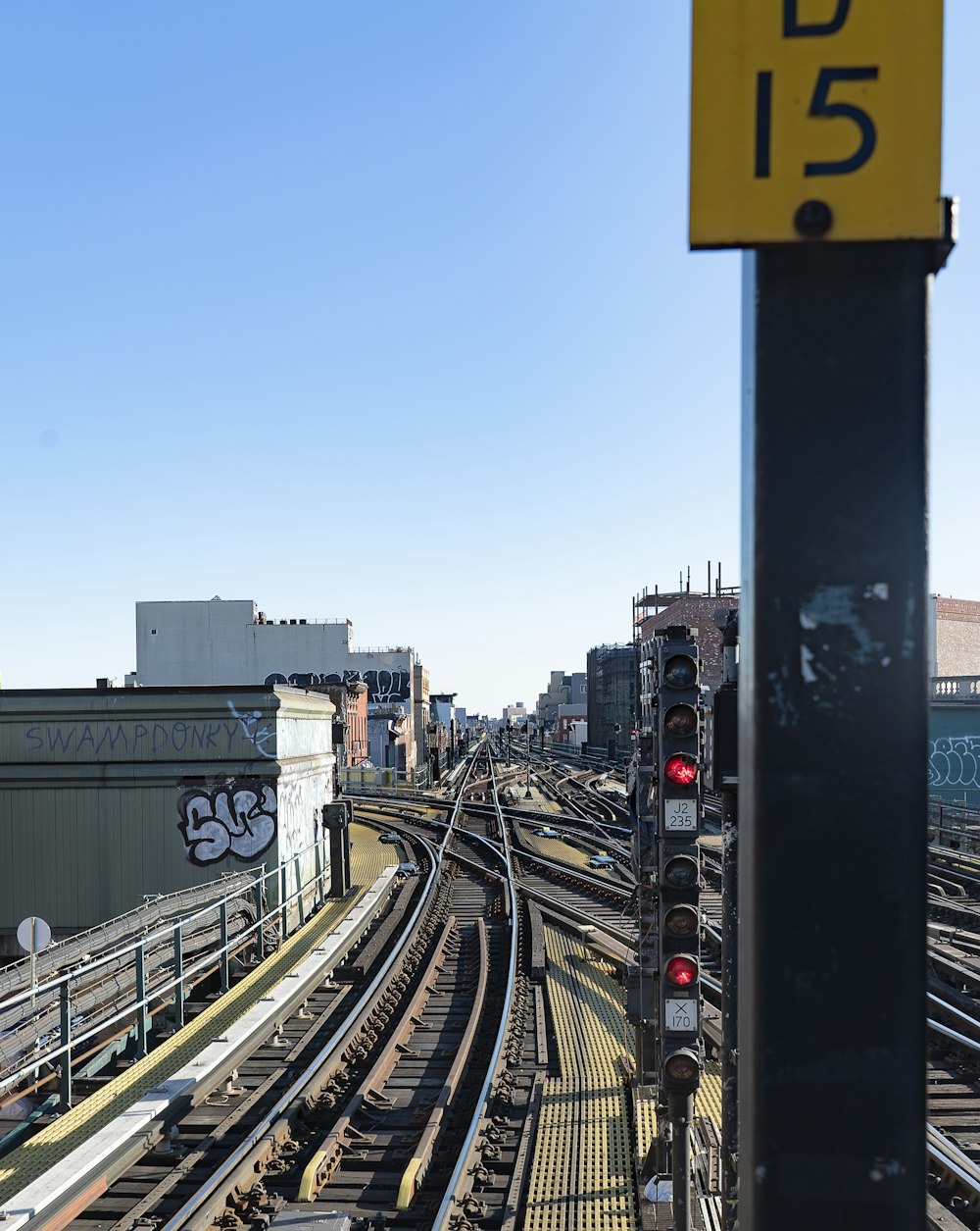 gray train rail view