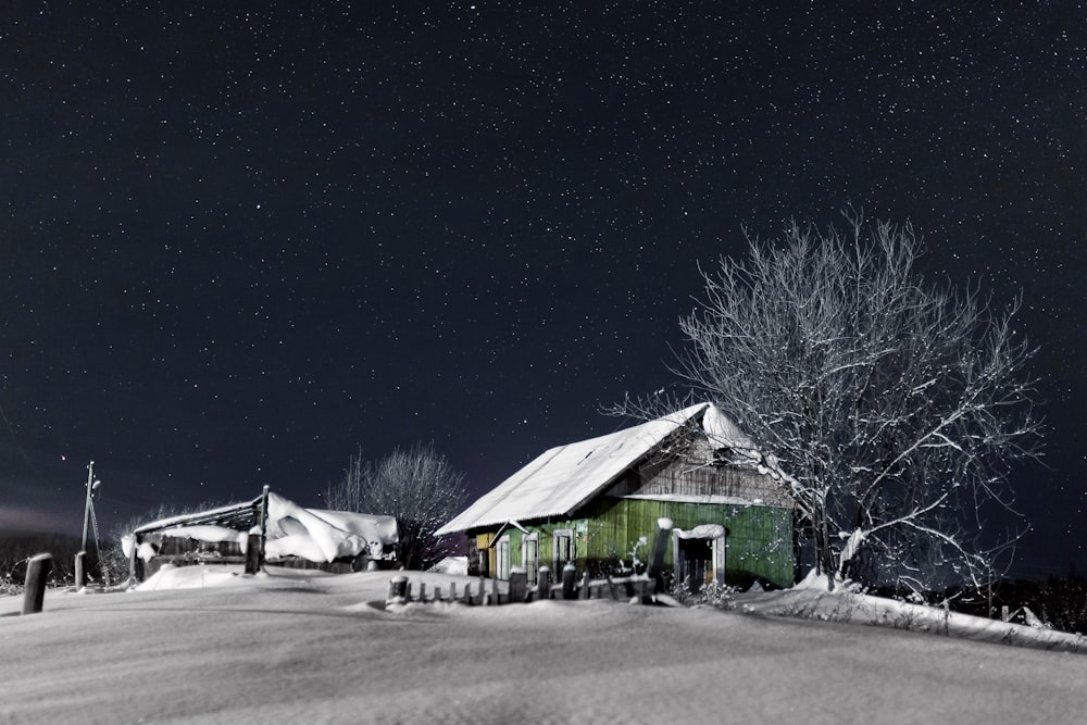 green and white house during nighttime