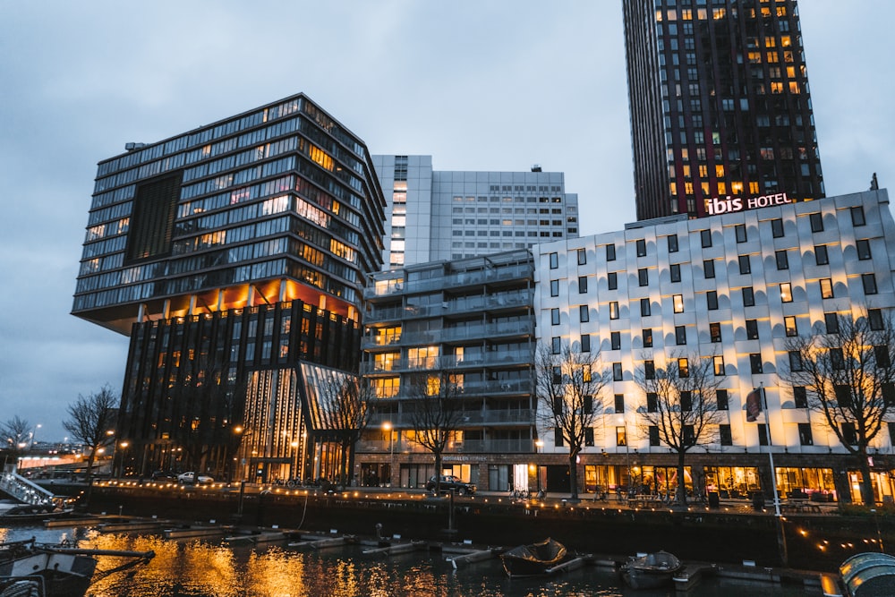 Ibis Hotel building with lights on