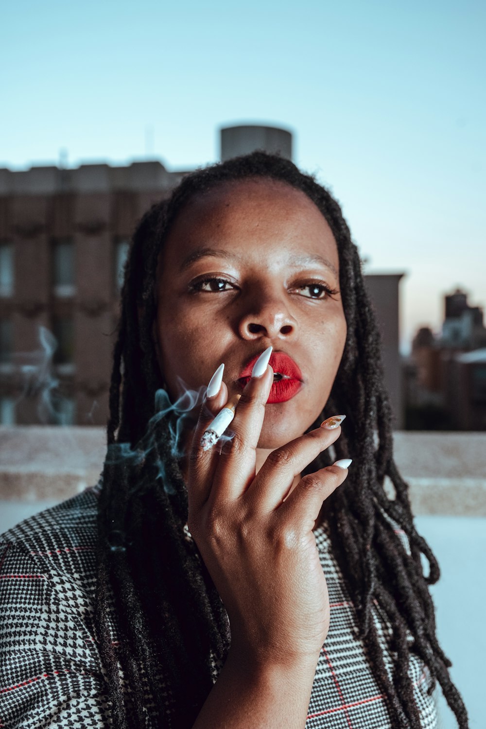 woman smoking cigarette