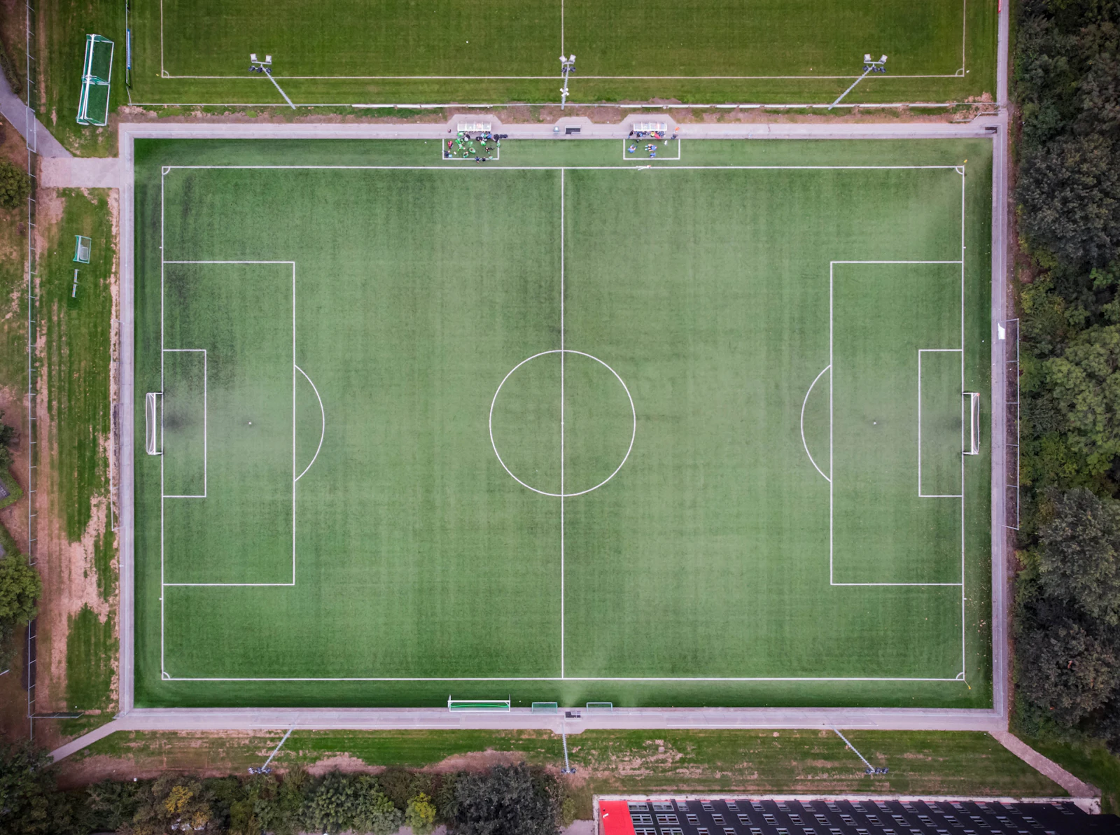 Empty soccer field, aerial view