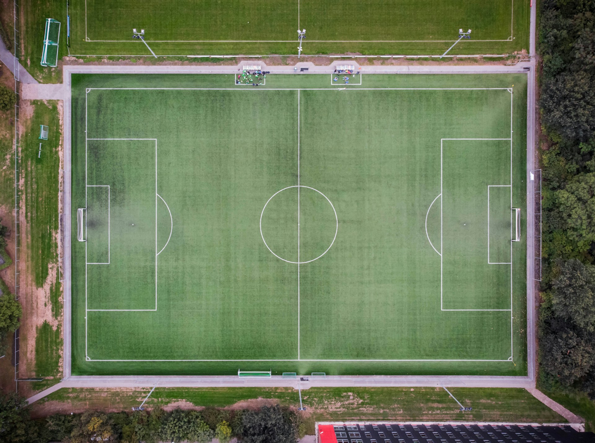 empty football field in aerial photgraphy