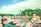 Group of friends laughing and enjoying a daytime boat party on a sunny lake