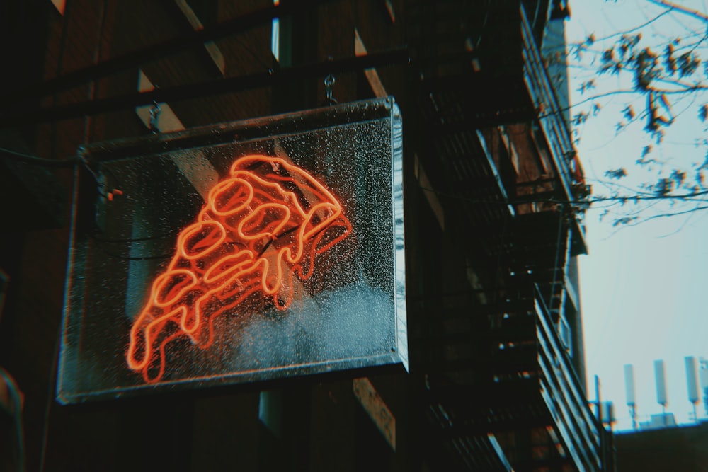 orange pizza slice LED sign