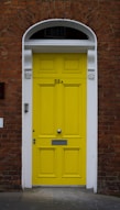 yellow wooden door is close