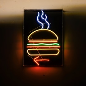 turned-on burger neon sign