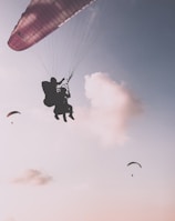 silhouette photography of two persons parachuting