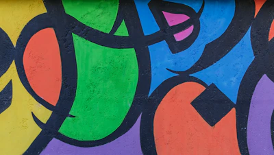 Close-up of vibrant urban digital illustration featuring bold colors and dynamic shapes.