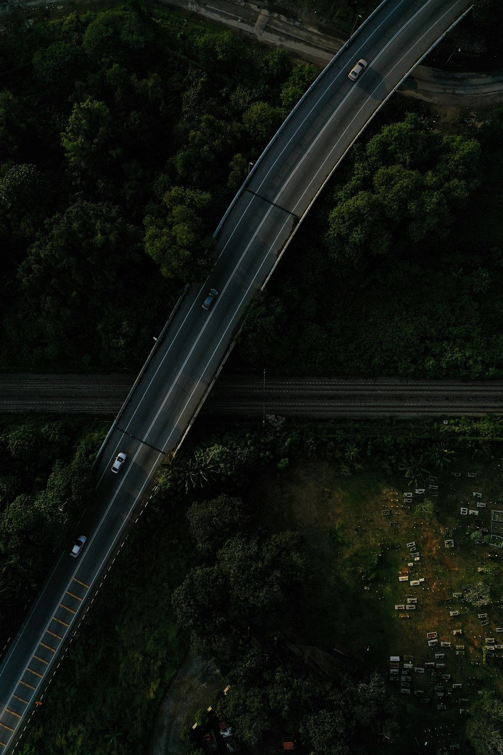 top view of gray concrete roads