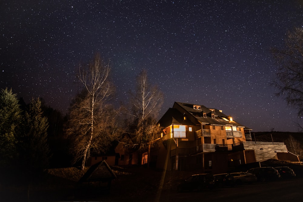 lighted house during night time