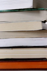Close-up of a stack of Apple Tree Books with colorful covers.